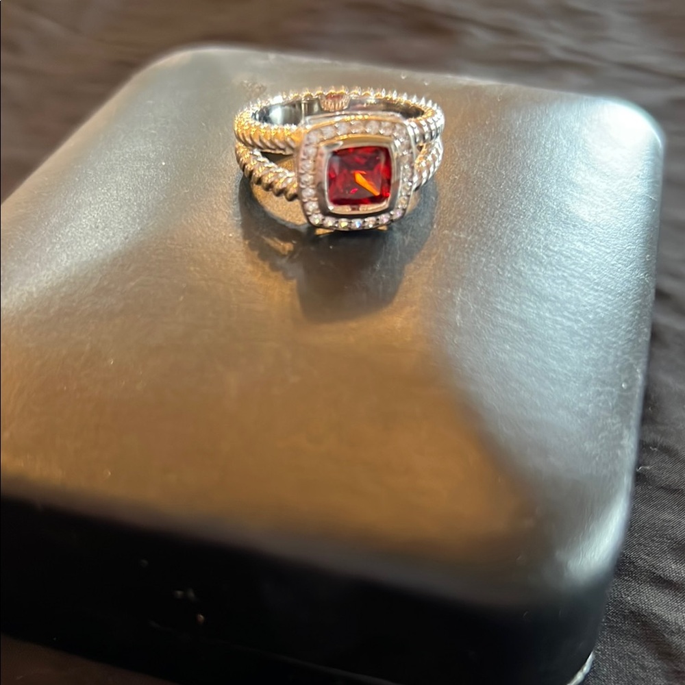 Elegant Silver and Red Gemstone Ring